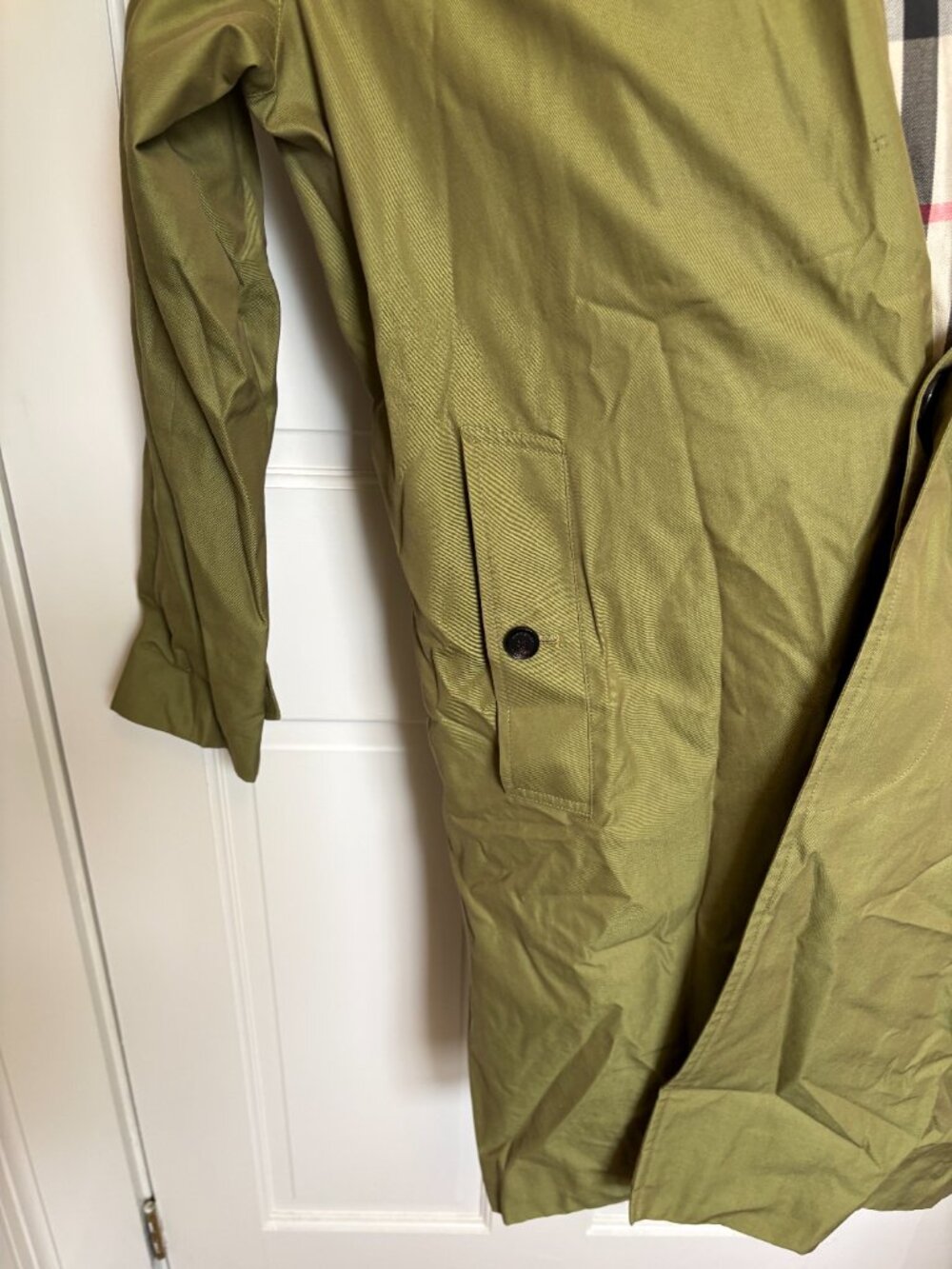 Burberry London Men’s Car Coat Olive Green Nova Check Lined Cotton Raincoat - Picture 10 of 13